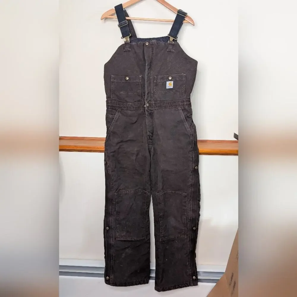 Carhartt Insulated Bib Overalls Brown Duck Canvas Size 8x30 Women - Picture 2 of 9